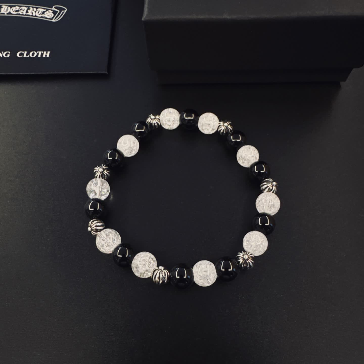 Chrome Hearts Hearts Silver and Black Beaded Bracelet